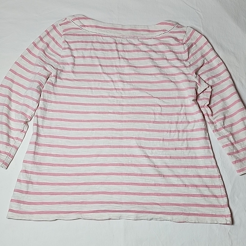 Talbots Large Pink and White Striped 100% Cotton Top Square Neck 3/4 Sleeve - Picture 10 of 10